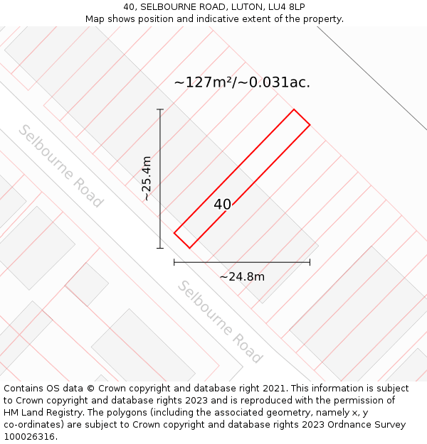 40, SELBOURNE ROAD, LUTON, LU4 8LP: Plot and title map
