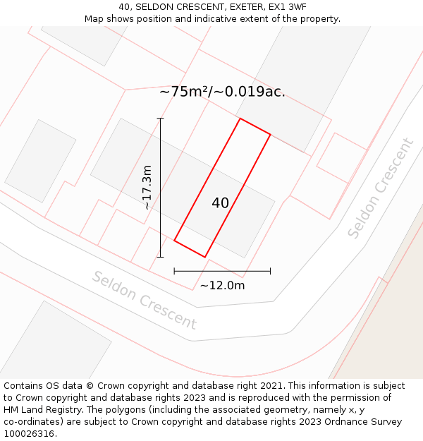 40, SELDON CRESCENT, EXETER, EX1 3WF: Plot and title map