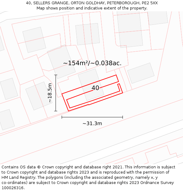 40, SELLERS GRANGE, ORTON GOLDHAY, PETERBOROUGH, PE2 5XX: Plot and title map