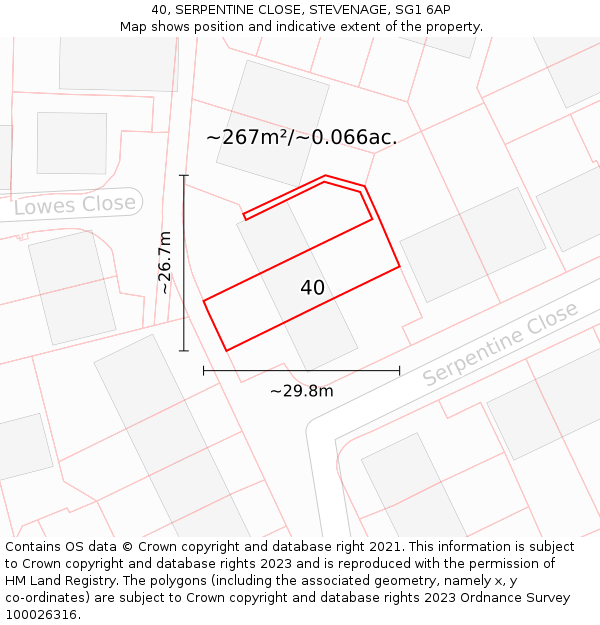 40, SERPENTINE CLOSE, STEVENAGE, SG1 6AP: Plot and title map
