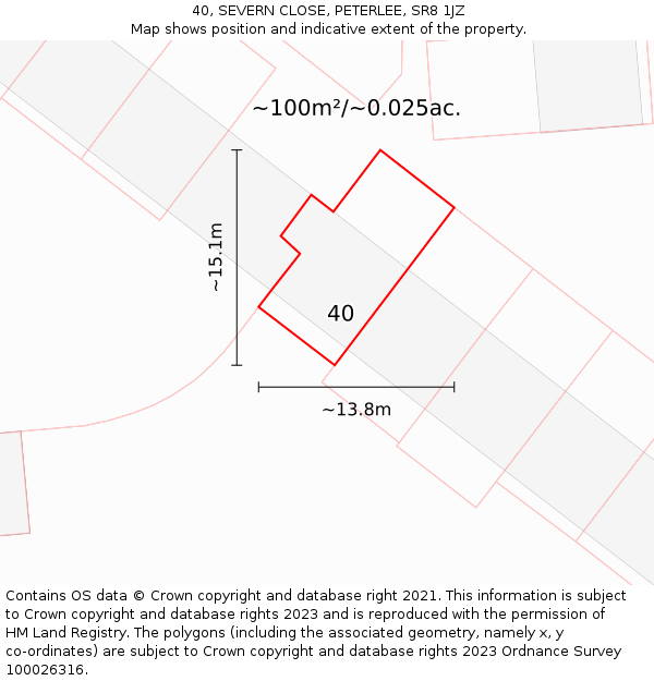 40, SEVERN CLOSE, PETERLEE, SR8 1JZ: Plot and title map