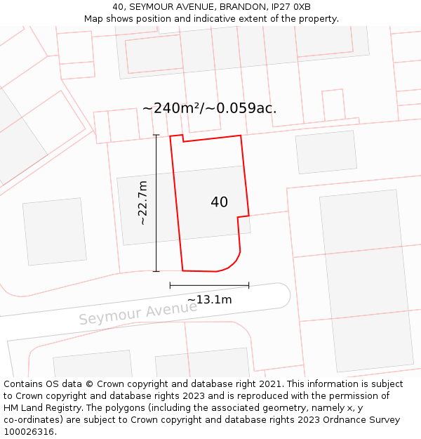 40, SEYMOUR AVENUE, BRANDON, IP27 0XB: Plot and title map