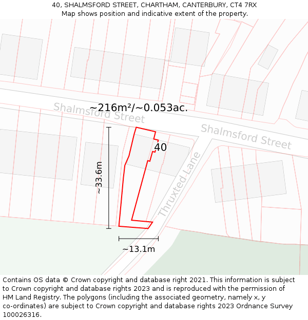 40, SHALMSFORD STREET, CHARTHAM, CANTERBURY, CT4 7RX: Plot and title map
