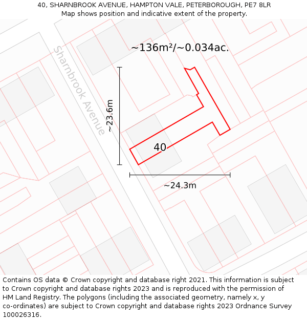 40, SHARNBROOK AVENUE, HAMPTON VALE, PETERBOROUGH, PE7 8LR: Plot and title map