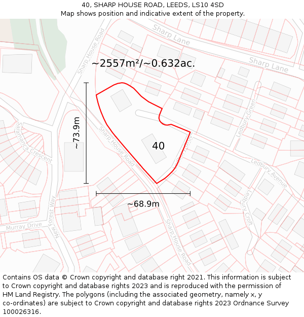40, SHARP HOUSE ROAD, LEEDS, LS10 4SD: Plot and title map
