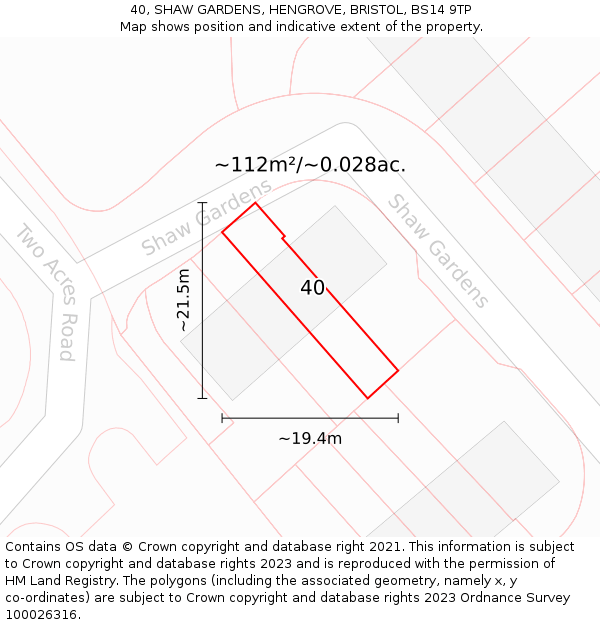 40, SHAW GARDENS, HENGROVE, BRISTOL, BS14 9TP: Plot and title map