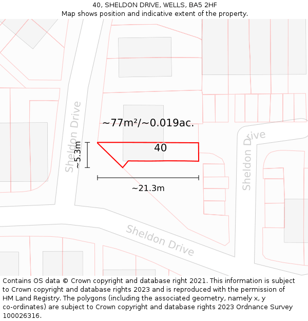 40, SHELDON DRIVE, WELLS, BA5 2HF: Plot and title map