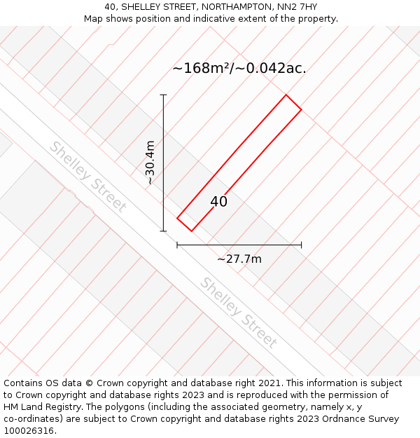 40, SHELLEY STREET, NORTHAMPTON, NN2 7HY: Plot and title map