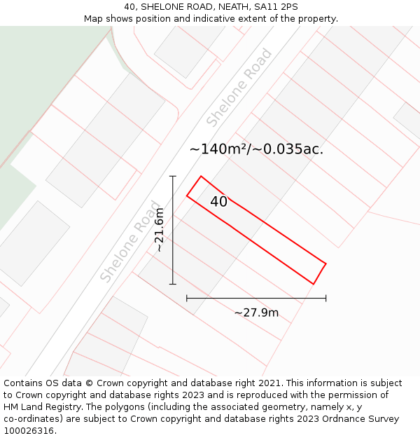 40, SHELONE ROAD, NEATH, SA11 2PS: Plot and title map