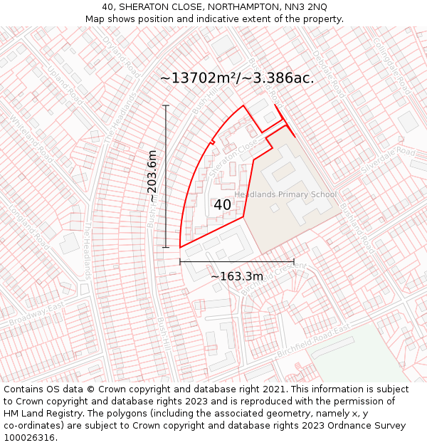40, SHERATON CLOSE, NORTHAMPTON, NN3 2NQ: Plot and title map