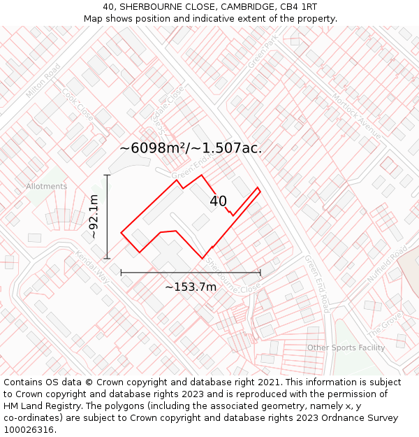 40, SHERBOURNE CLOSE, CAMBRIDGE, CB4 1RT: Plot and title map