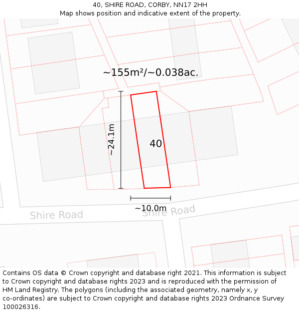 40, SHIRE ROAD, CORBY, NN17 2HH: Plot and title map
