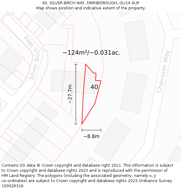 40, SILVER BIRCH WAY, FARNBOROUGH, GU14 9UP: Plot and title map