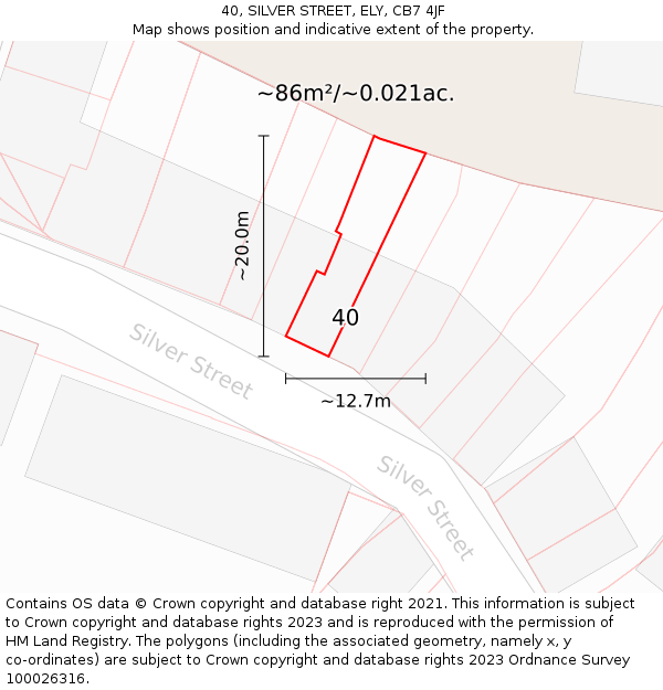40, SILVER STREET, ELY, CB7 4JF: Plot and title map