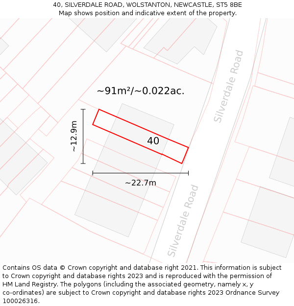40, SILVERDALE ROAD, WOLSTANTON, NEWCASTLE, ST5 8BE: Plot and title map