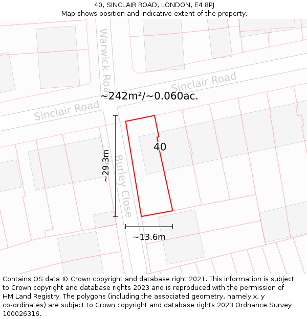 40, SINCLAIR ROAD, LONDON, E4 8PJ: Plot and title map
