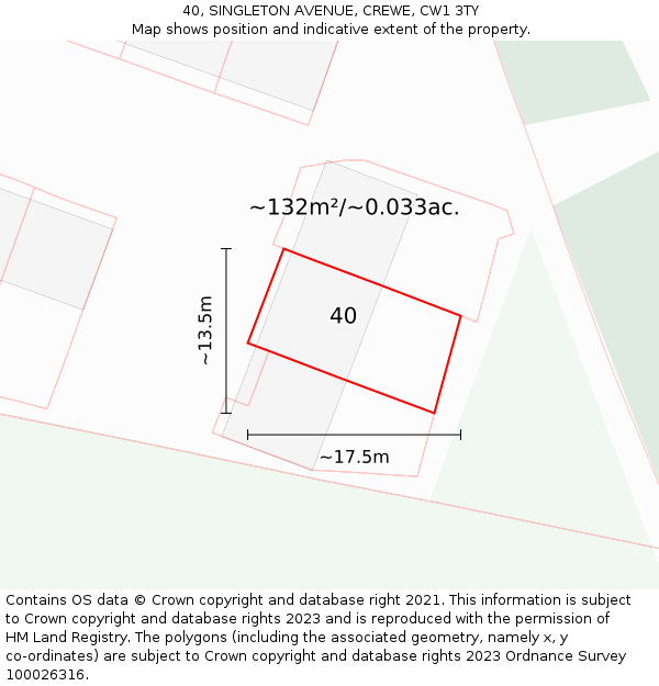 40, SINGLETON AVENUE, CREWE, CW1 3TY: Plot and title map
