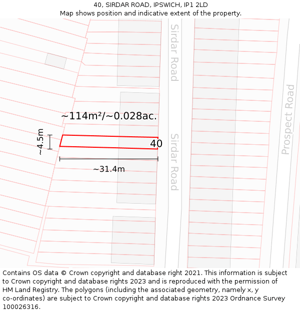 40, SIRDAR ROAD, IPSWICH, IP1 2LD: Plot and title map