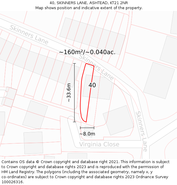 40, SKINNERS LANE, ASHTEAD, KT21 2NR: Plot and title map