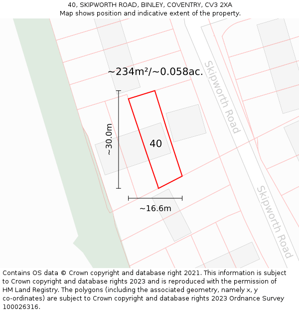40, SKIPWORTH ROAD, BINLEY, COVENTRY, CV3 2XA: Plot and title map