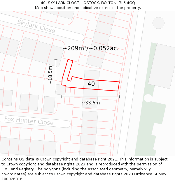 40, SKY LARK CLOSE, LOSTOCK, BOLTON, BL6 4GQ: Plot and title map