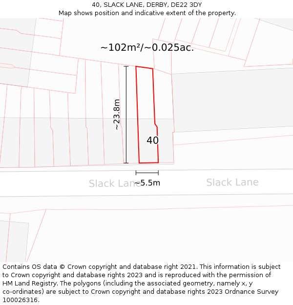 40, SLACK LANE, DERBY, DE22 3DY: Plot and title map