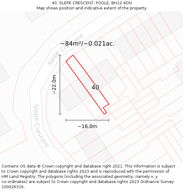 40, SLEPE CRESCENT, POOLE, BH12 4DN: Plot and title map