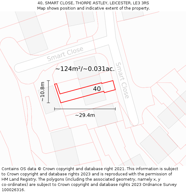 40, SMART CLOSE, THORPE ASTLEY, LEICESTER, LE3 3RS: Plot and title map