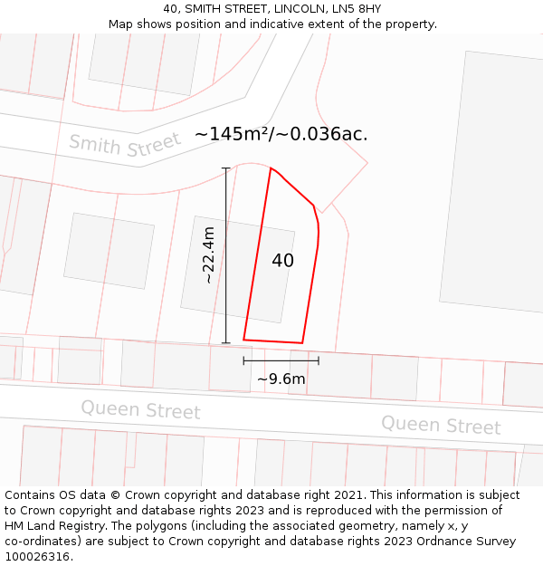 40, SMITH STREET, LINCOLN, LN5 8HY: Plot and title map