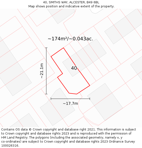40, SMITHS WAY, ALCESTER, B49 6BL: Plot and title map