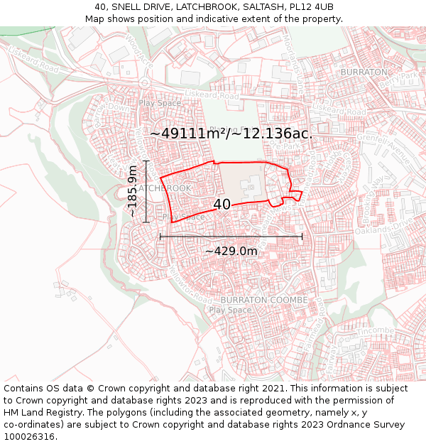 40, SNELL DRIVE, LATCHBROOK, SALTASH, PL12 4UB: Plot and title map