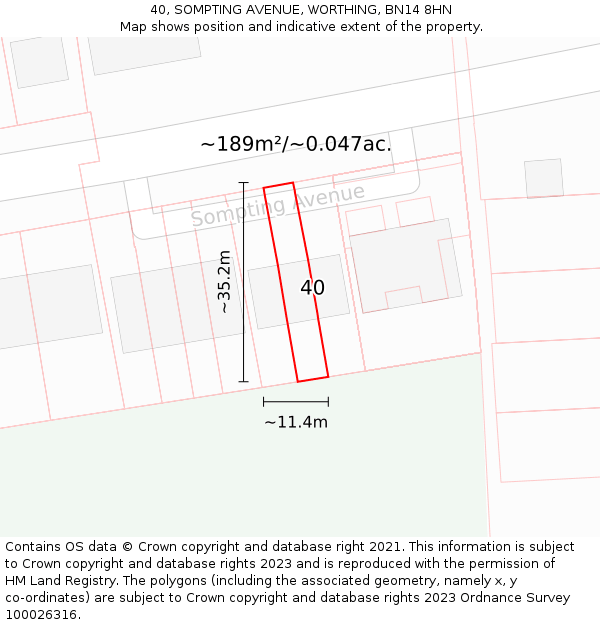 40, SOMPTING AVENUE, WORTHING, BN14 8HN: Plot and title map