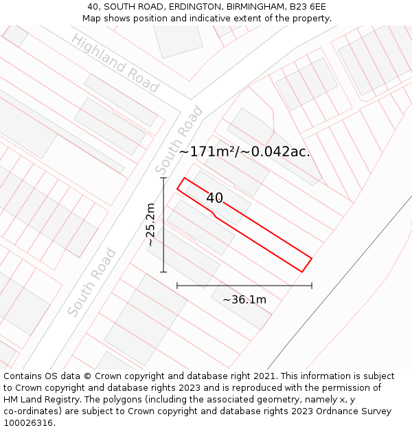 40, SOUTH ROAD, ERDINGTON, BIRMINGHAM, B23 6EE: Plot and title map