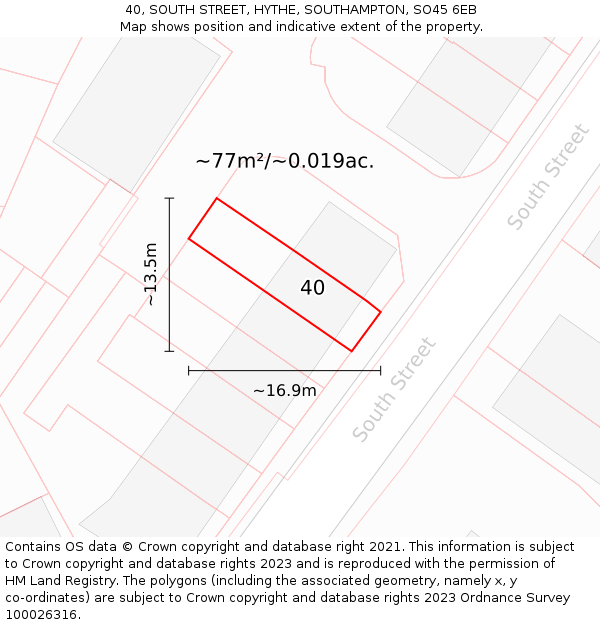 40, SOUTH STREET, HYTHE, SOUTHAMPTON, SO45 6EB: Plot and title map