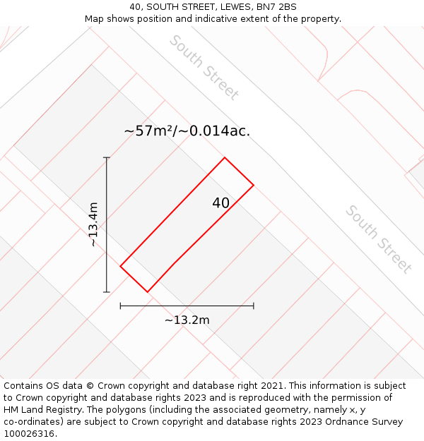40, SOUTH STREET, LEWES, BN7 2BS: Plot and title map