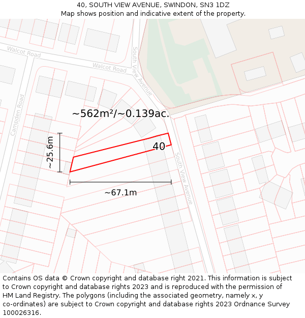 40, SOUTH VIEW AVENUE, SWINDON, SN3 1DZ: Plot and title map