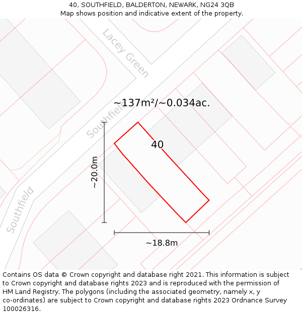 40, SOUTHFIELD, BALDERTON, NEWARK, NG24 3QB: Plot and title map