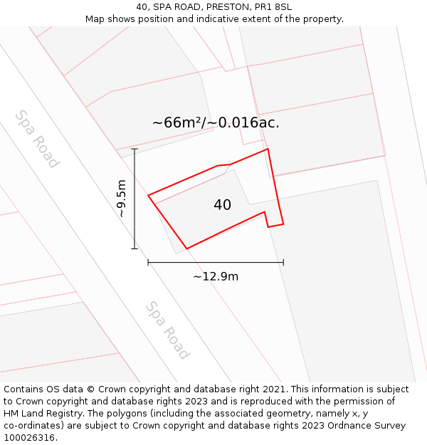 40, SPA ROAD, PRESTON, PR1 8SL: Plot and title map