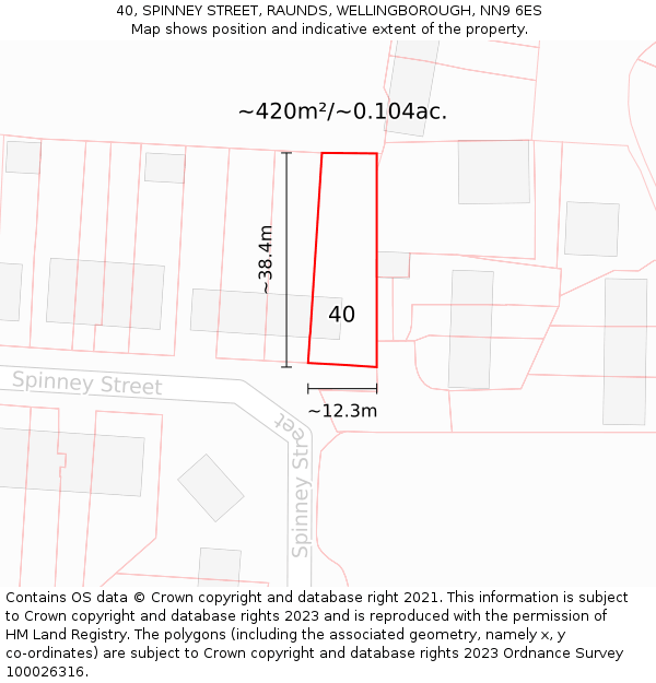 40, SPINNEY STREET, RAUNDS, WELLINGBOROUGH, NN9 6ES: Plot and title map