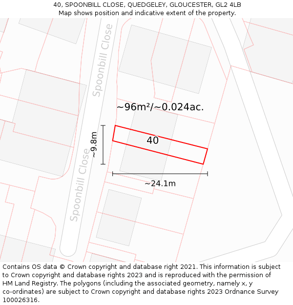 40, SPOONBILL CLOSE, QUEDGELEY, GLOUCESTER, GL2 4LB: Plot and title map