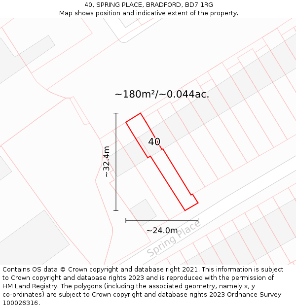 40, SPRING PLACE, BRADFORD, BD7 1RG: Plot and title map