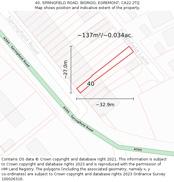 40, SPRINGFIELD ROAD, BIGRIGG, EGREMONT, CA22 2TQ: Plot and title map