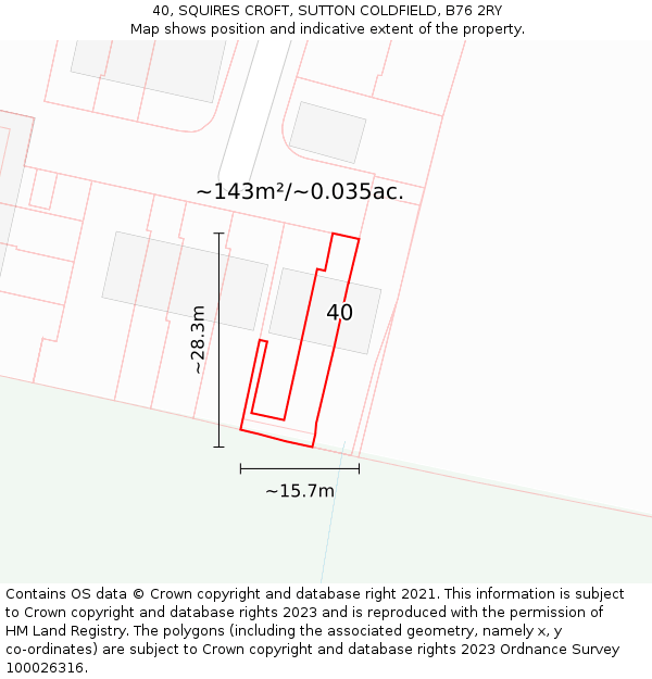 40, SQUIRES CROFT, SUTTON COLDFIELD, B76 2RY: Plot and title map