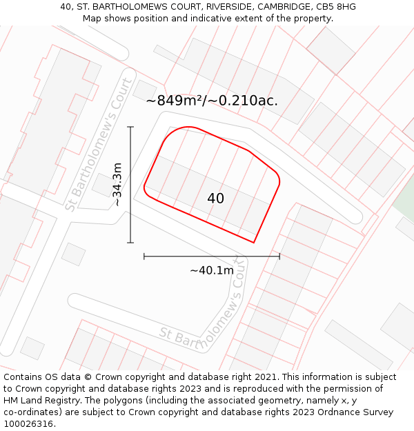 40, ST. BARTHOLOMEWS COURT, RIVERSIDE, CAMBRIDGE, CB5 8HG: Plot and title map