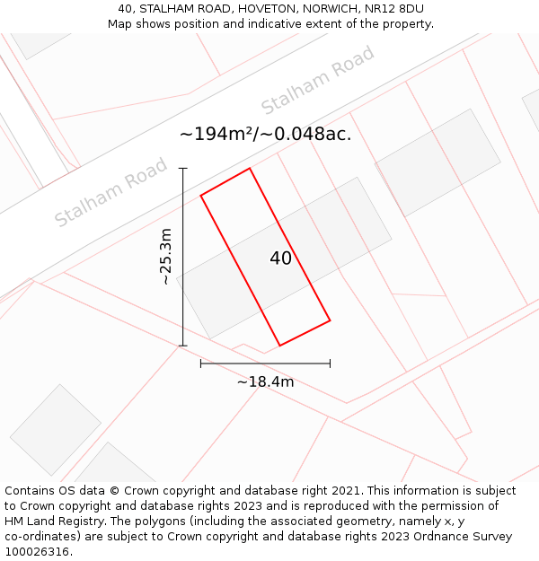 40, STALHAM ROAD, HOVETON, NORWICH, NR12 8DU: Plot and title map