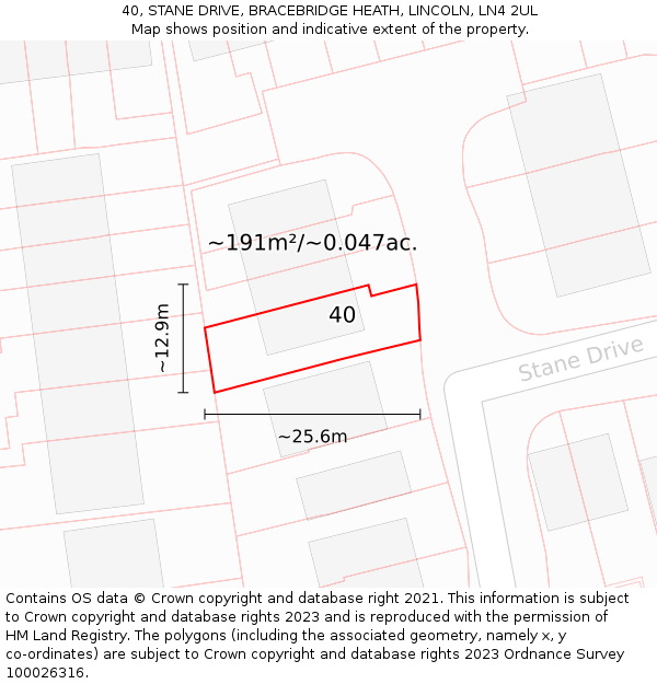 40, STANE DRIVE, BRACEBRIDGE HEATH, LINCOLN, LN4 2UL: Plot and title map