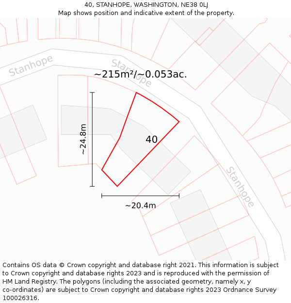 40, STANHOPE, WASHINGTON, NE38 0LJ: Plot and title map