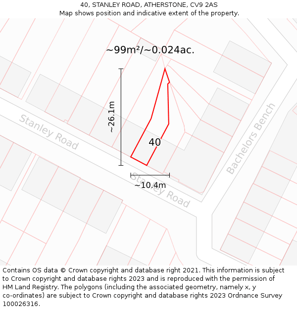 40, STANLEY ROAD, ATHERSTONE, CV9 2AS: Plot and title map