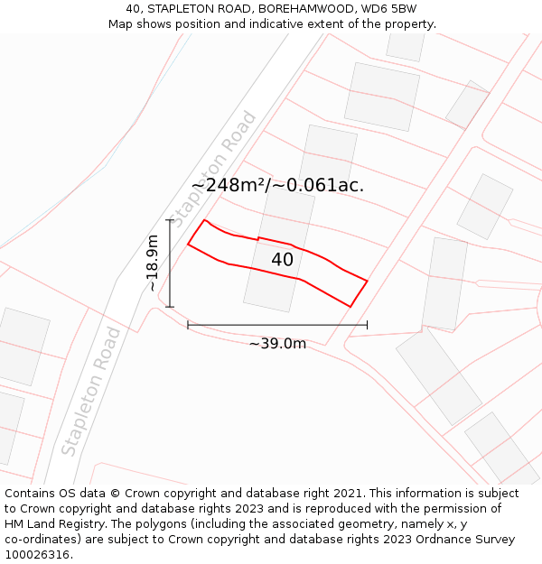 40, STAPLETON ROAD, BOREHAMWOOD, WD6 5BW: Plot and title map