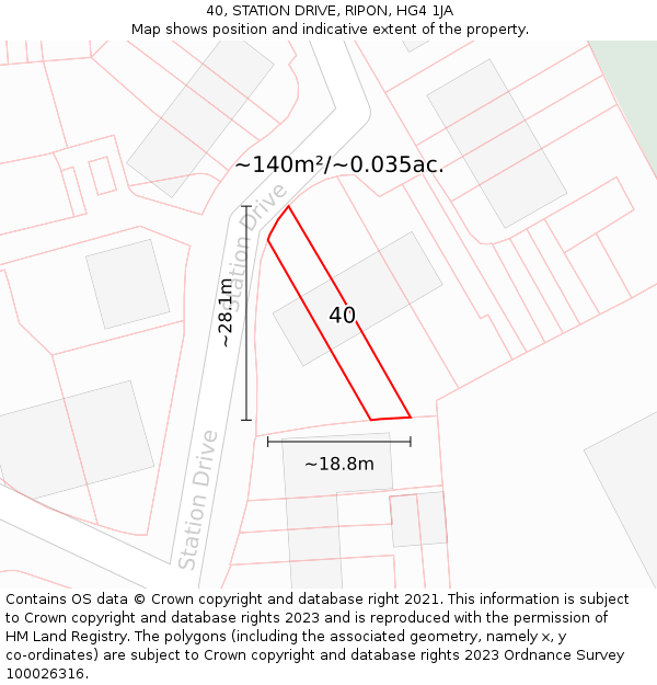 40, STATION DRIVE, RIPON, HG4 1JA: Plot and title map